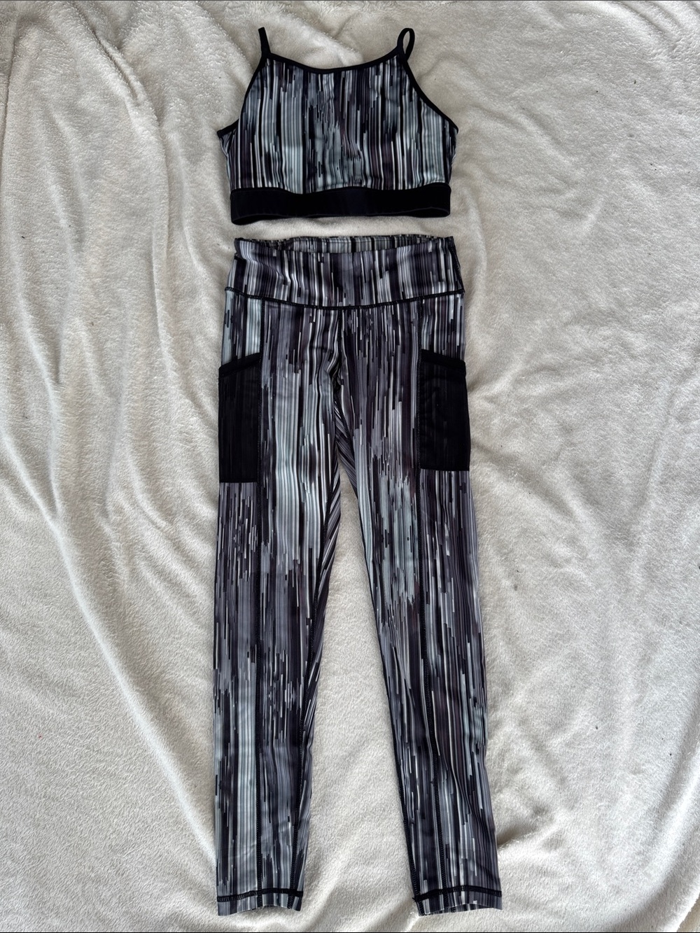 Women’s Gray Striped Workout Set